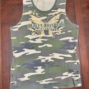 Harley-Davidson Kids Butterfly Camo Tank - Green, Gray, and Gold